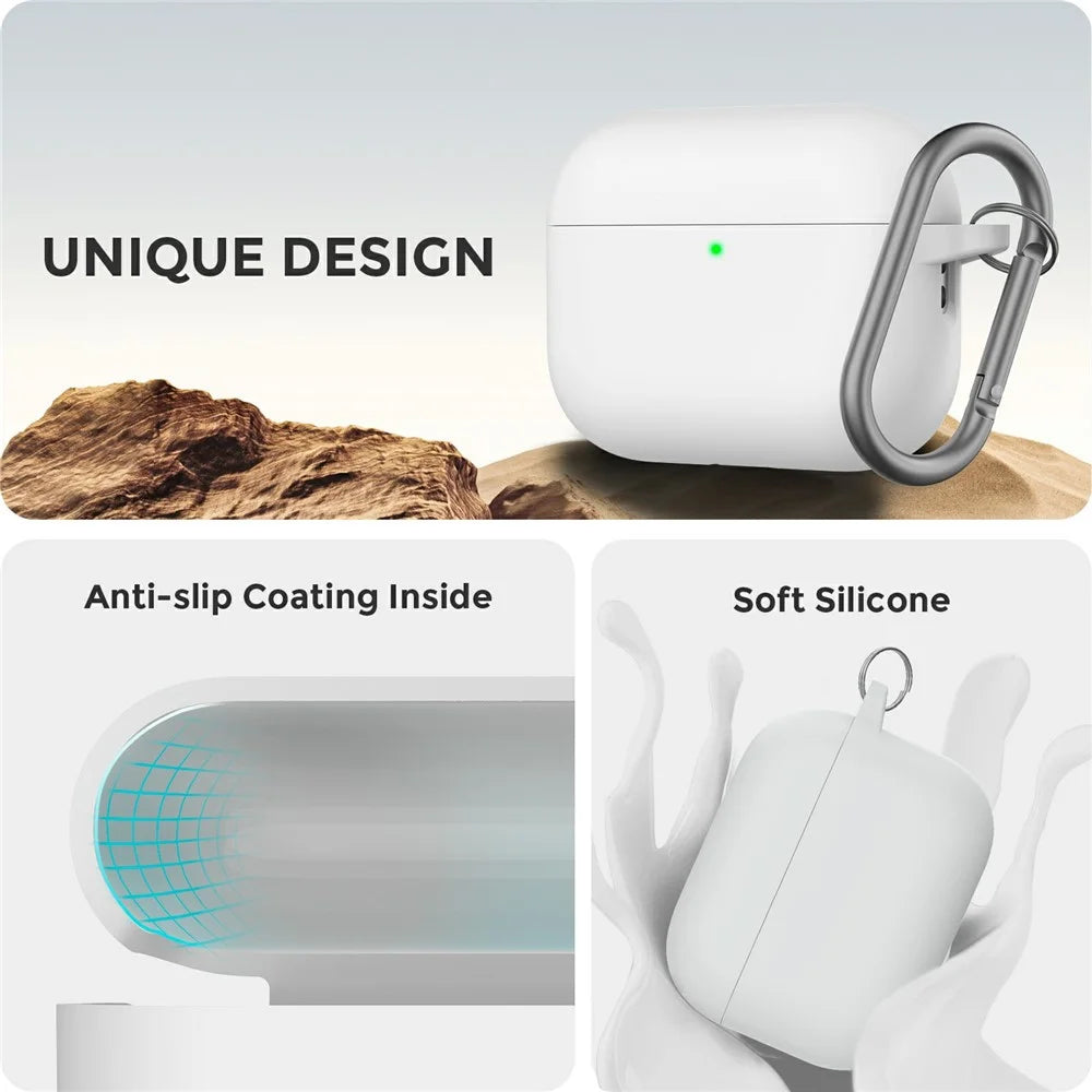 AHASTYLE WG184 for AirPods Pro 3 Case Split Design Thickened Silicone Earphone Cover with Carabiner + Cleaning Pen Kit - White - 3