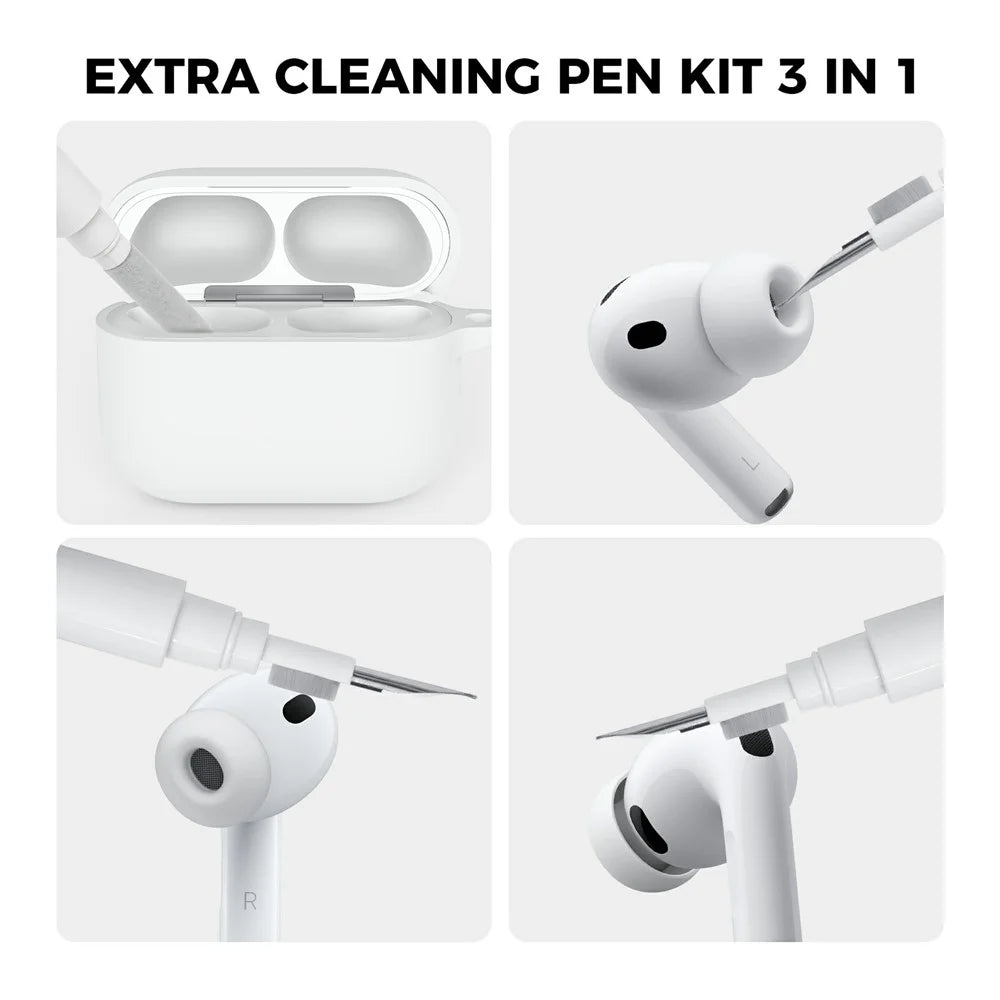 AHASTYLE WG184 for AirPods Pro 3 Case Split Design Thickened Silicone Earphone Cover with Carabiner + Cleaning Pen Kit - White - 4