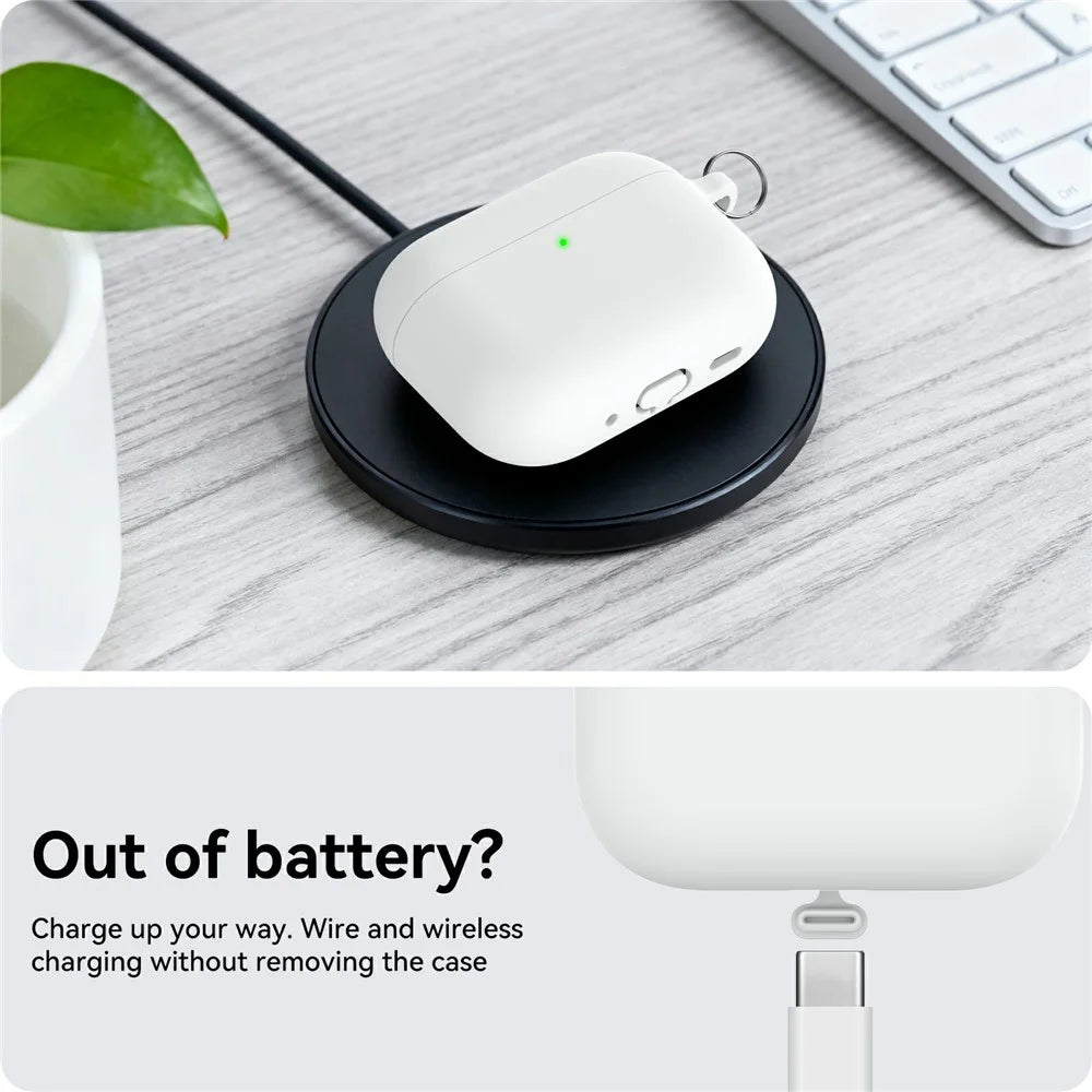 AHASTYLE WG184 for AirPods Pro 3 Case Split Design Thickened Silicone Earphone Cover with Carabiner + Cleaning Pen Kit - White - 5