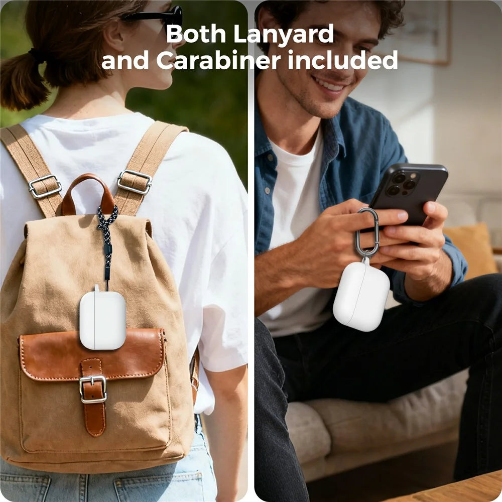 AHASTYLE WG184 for AirPods Pro 3 Case Split Design Thickened Silicone Earphone Cover with Carabiner + Cleaning Pen Kit - White - 7