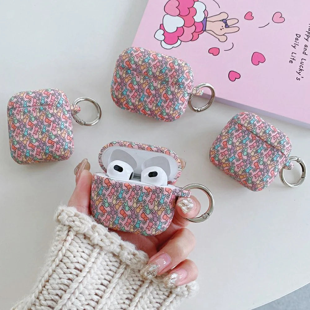Silicone Case for Apple AirPods with Wireless Charging Case (2019) / AirPods with Charging Case (2019) / (2016) Cute Rabbit Pattern Earphone Protective Cover with Hanging Buckle - 2