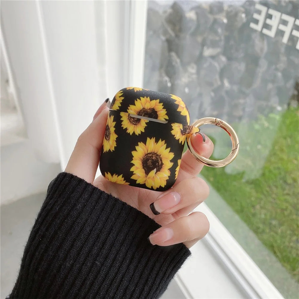Silicone Case for AirPods with Wireless Charging Case (2019) / AirPods with Charging Case (2019) / (2016) Sunflower Earphone Cover with Ring Buckle - 1