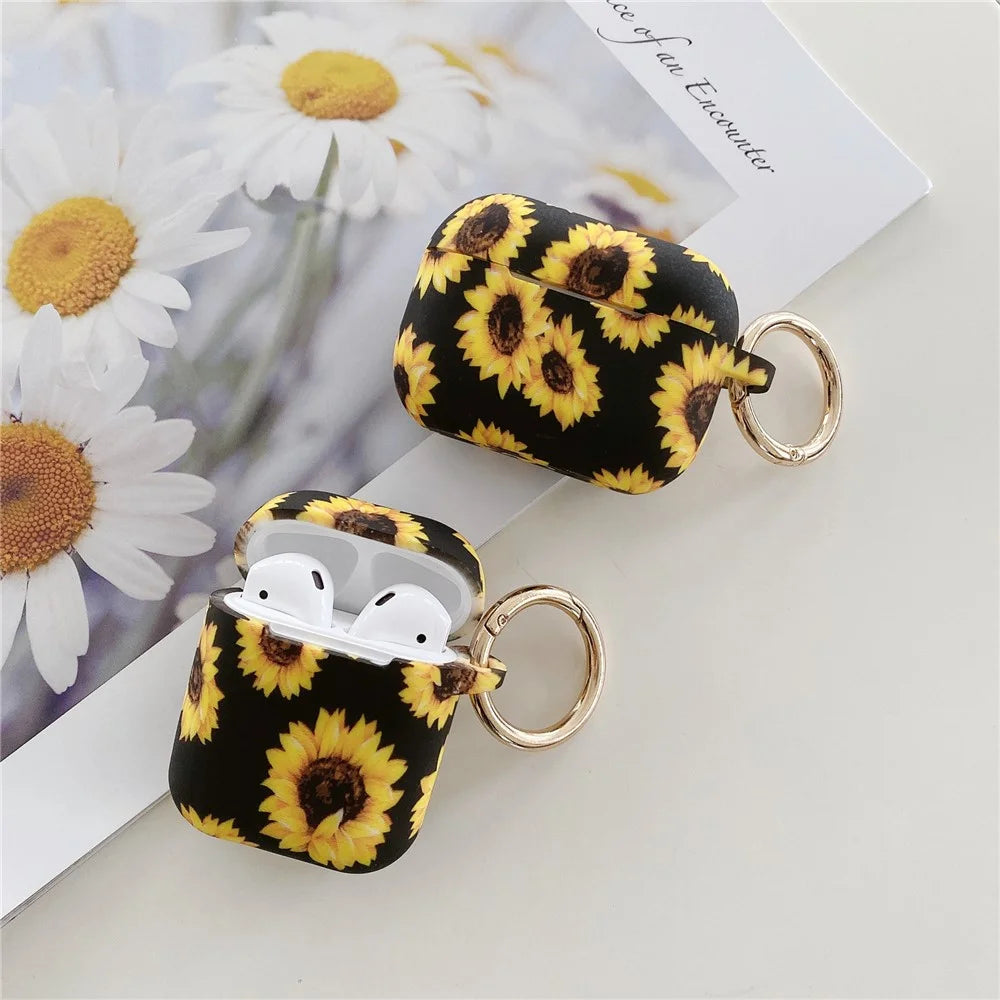 Silicone Case for AirPods with Wireless Charging Case (2019) / AirPods with Charging Case (2019) / (2016) Sunflower Earphone Cover with Ring Buckle - 2