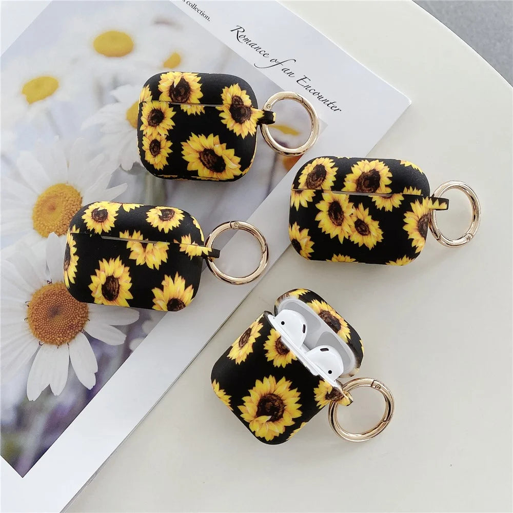 Silicone Case for AirPods with Wireless Charging Case (2019) / AirPods with Charging Case (2019) / (2016) Sunflower Earphone Cover with Ring Buckle - 3