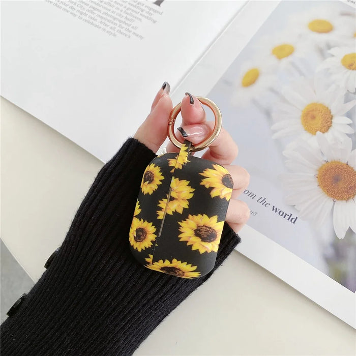 For AirPods 3 Silicone Case Daisy Sunflower Pattern Earphone Protective Cover with Metal Buckle - Black - 2