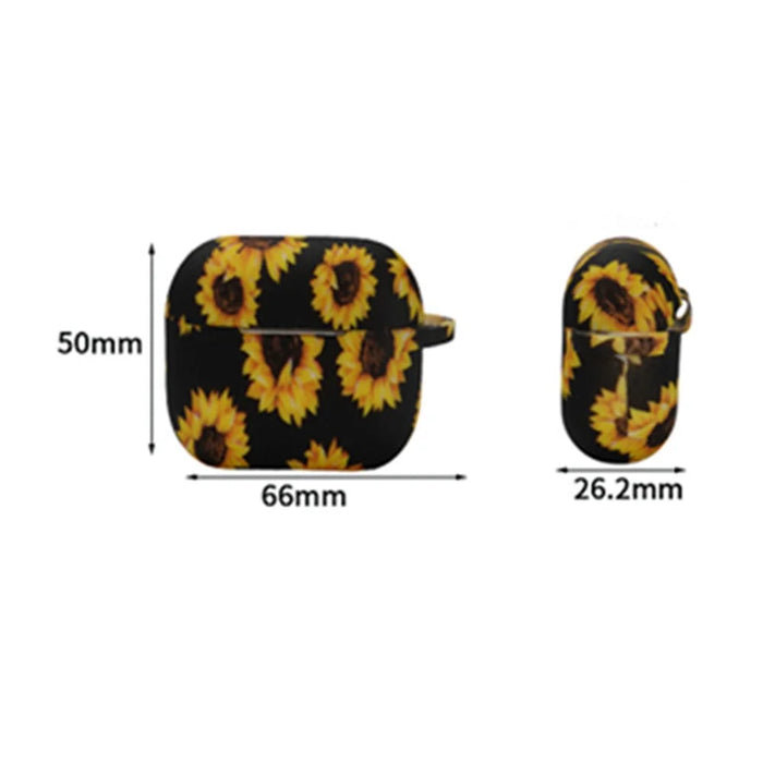 For AirPods 3 Silicone Case Daisy Sunflower Pattern Earphone Protective Cover with Metal Buckle - Black - 6