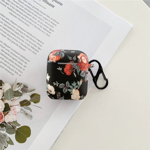 Silicone Case for Apple AirPods with Wireless Charging Case (2019)  /  AirPods with Charging Case (2019)  /  (2016) Rose Flower Pattern Cover with Anti-Lost Hook - 1
