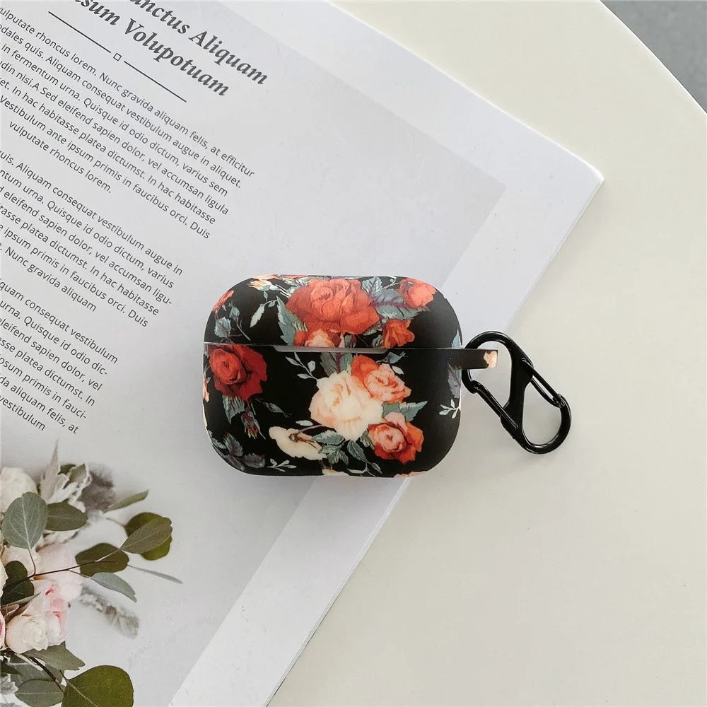 For Apple AirPods Pro 2  /  Pro Rose Flower Pattern Silicone Case Protective Cover with Anti-Lost Hook - 2