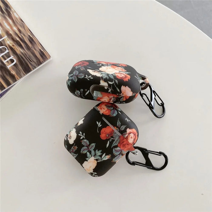 For Apple AirPods Pro 2  /  Pro Rose Flower Pattern Silicone Case Protective Cover with Anti-Lost Hook - 6