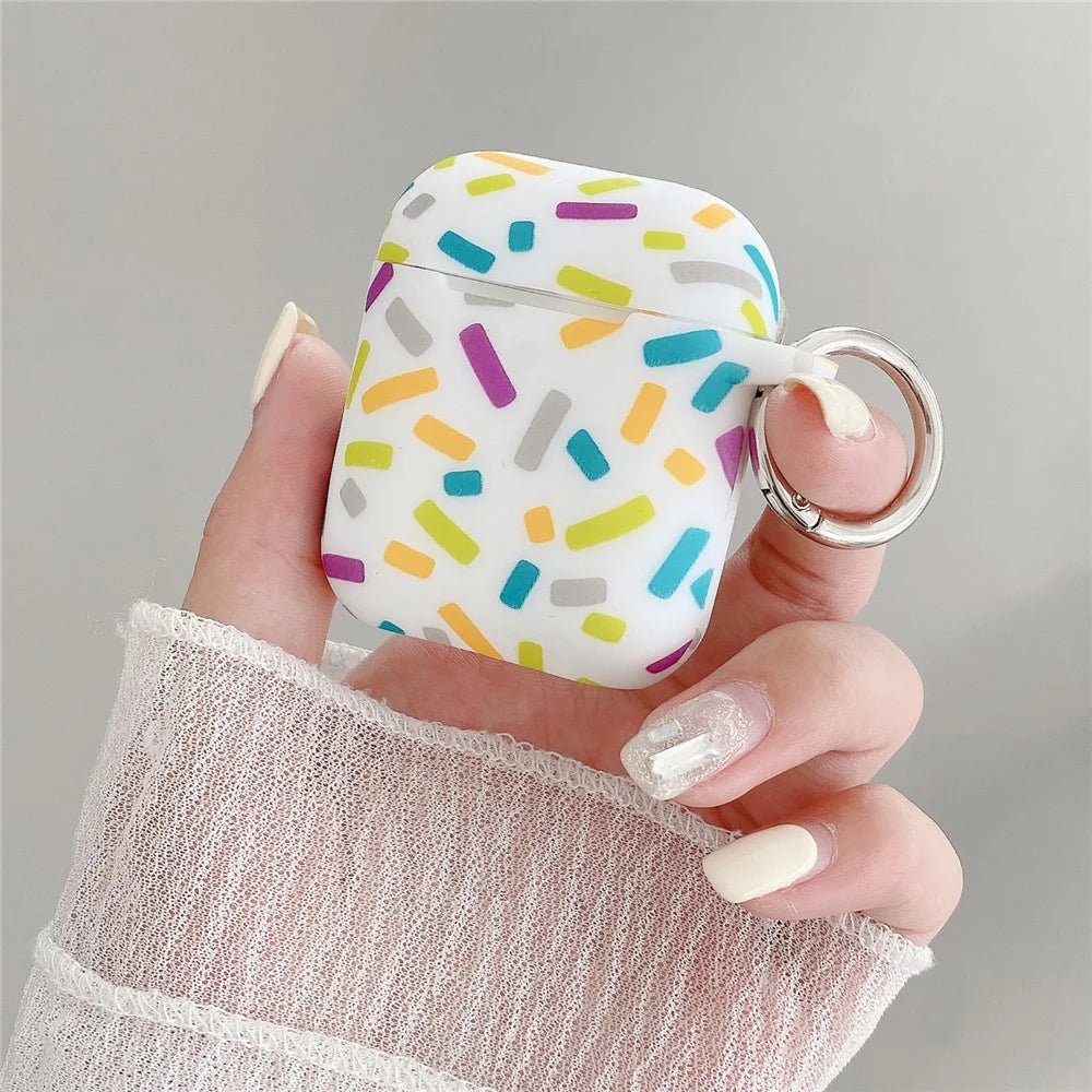 Silicone Case for Apple AirPods with Wireless Charging Case (2019)  /  AirPods with Charging Case (2019)  /  (2016) Rainbow Stripes Soft Protective Cover with Ring Buckle - 1
