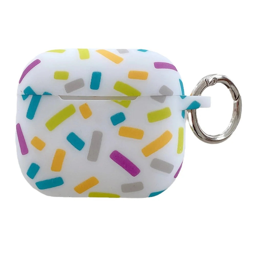 For Apple AirPods 3 Silicone Case Rainbow Stripes Soft Protective Cover with Ring Buckle - 1