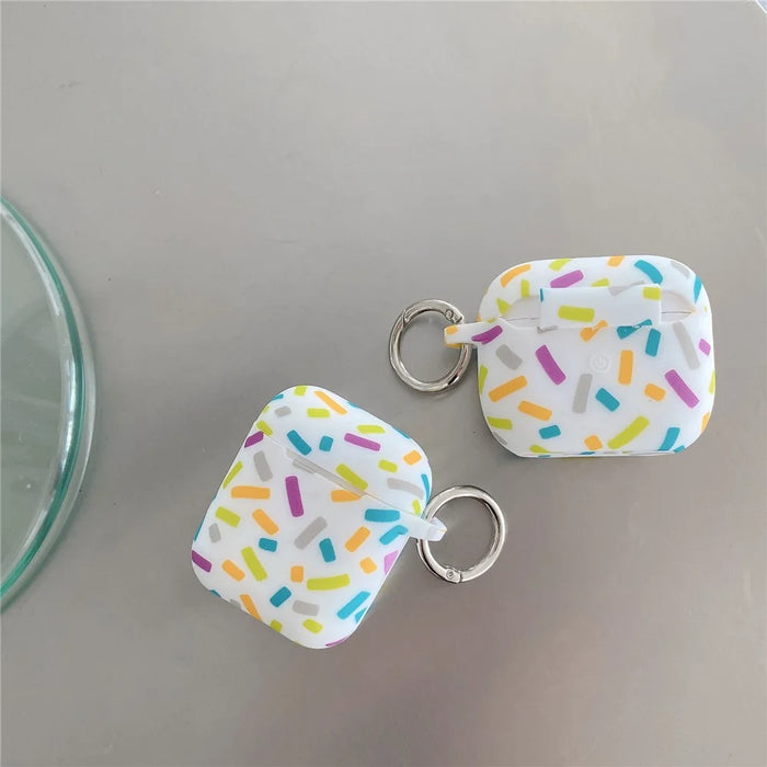 For Apple AirPods 3 Silicone Case Rainbow Stripes Soft Protective Cover with Ring Buckle - 4