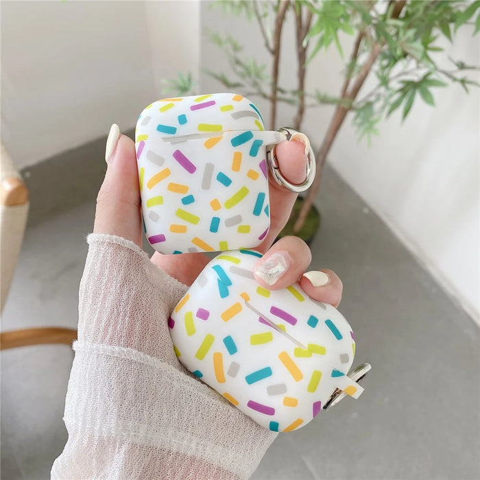 For Apple AirPods 3 Silicone Case Rainbow Stripes Soft Protective Cover with Ring Buckle - 5
