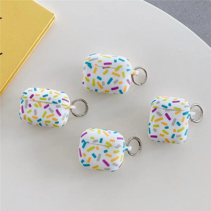 For Apple AirPods 3 Silicone Case Rainbow Stripes Soft Protective Cover with Ring Buckle - 7
