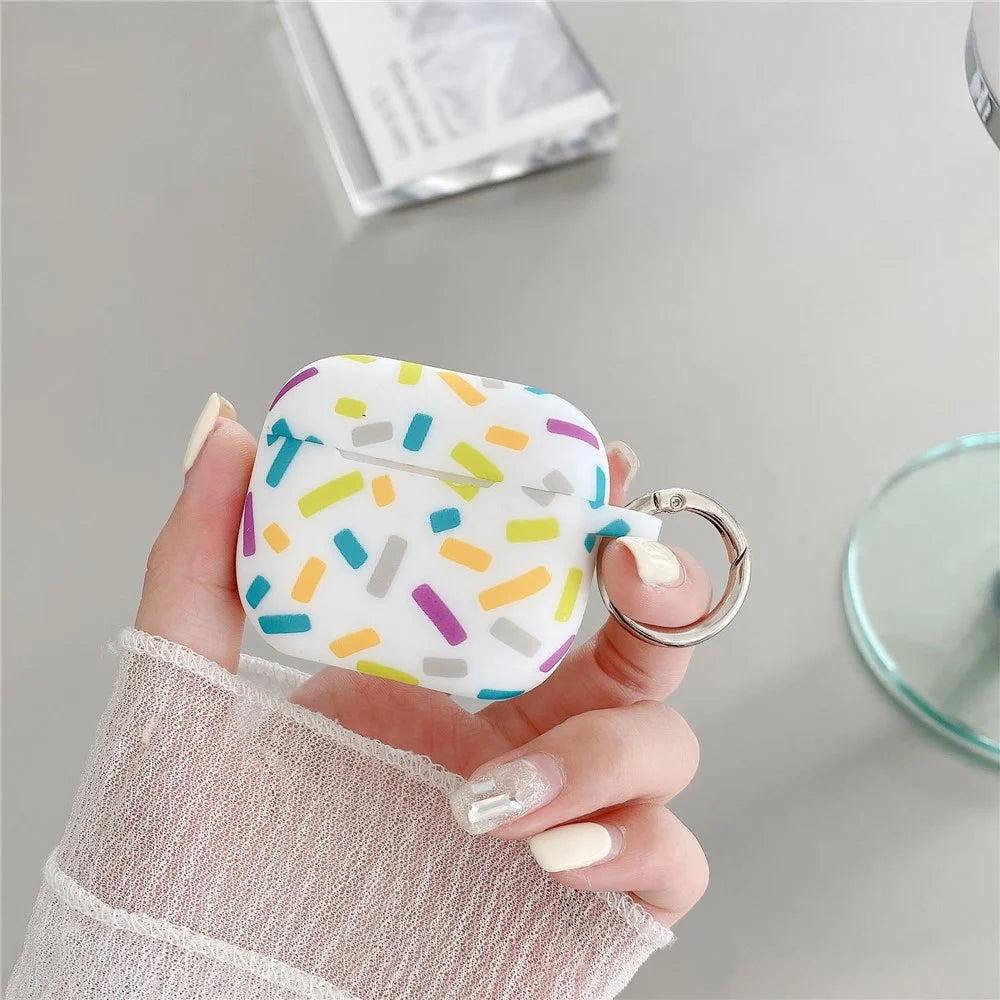 For Apple AirPods 4 Silicone Case Rainbow Stripes Soft Protective Cover with Ring Buckle - 2