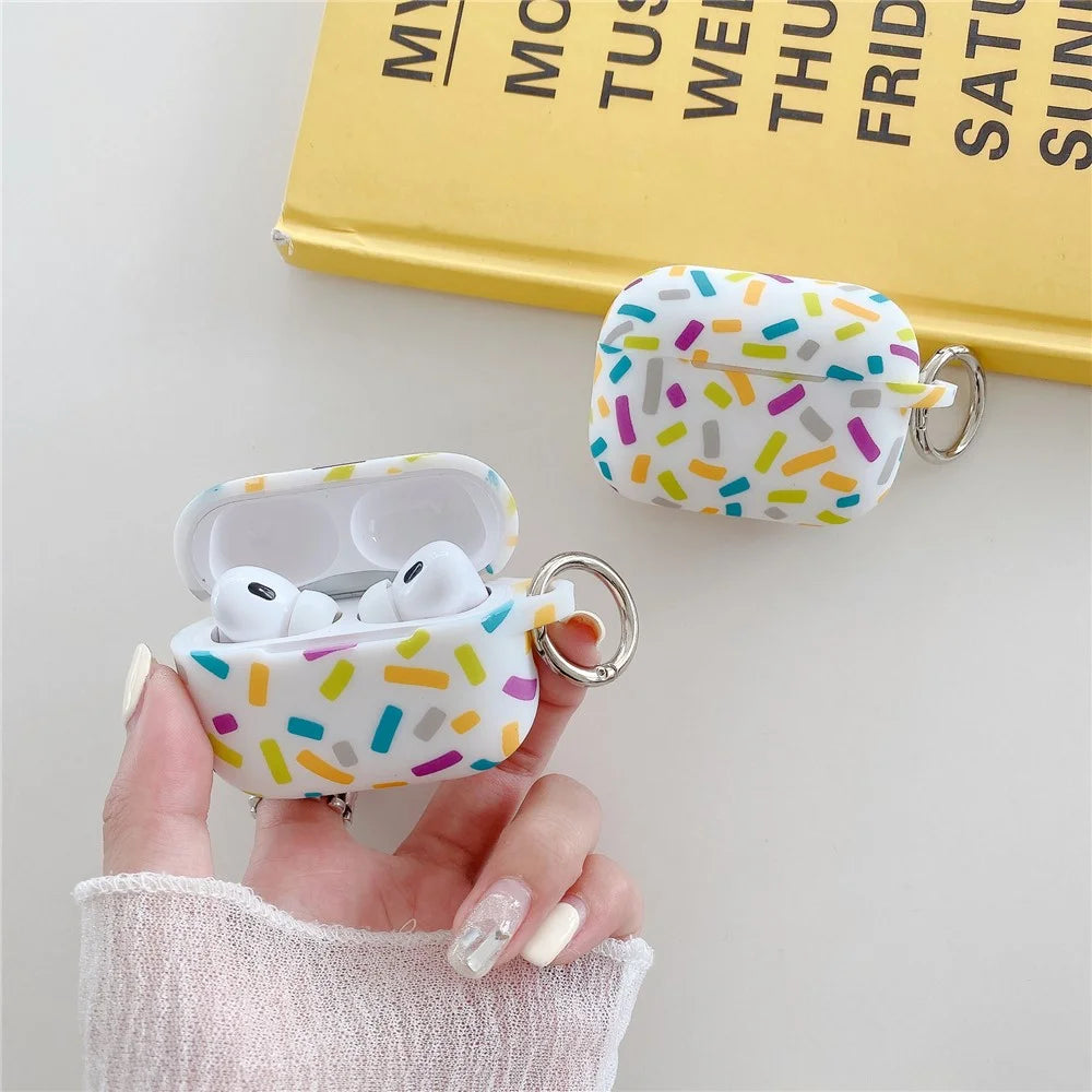 For Apple AirPods Pro 2 / Pro Silicone Case Rainbow Stripes Soft Protective Cover with Ring Buckle - 4