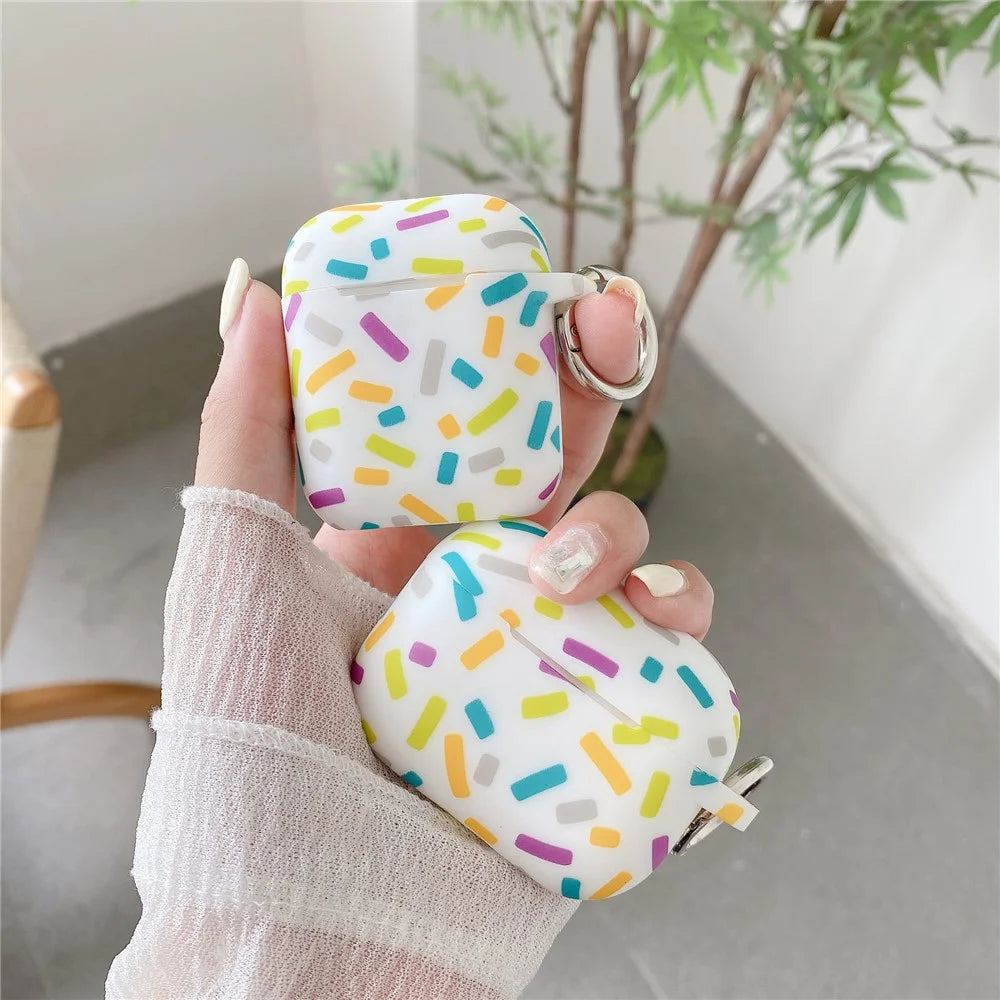 For Apple AirPods Pro 2 / Pro Silicone Case Rainbow Stripes Soft Protective Cover with Ring Buckle - 7