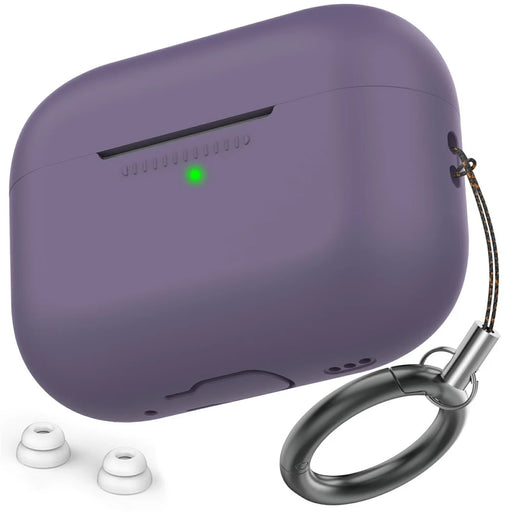 AHASTYLE For AirPods Pro 2 / AirPods Pro Silicone Case Protective Cover with iP (5-14) Dustproof Plug + 2Pcs Replacement Ear Tips (Size M) - Dark Purple - 1