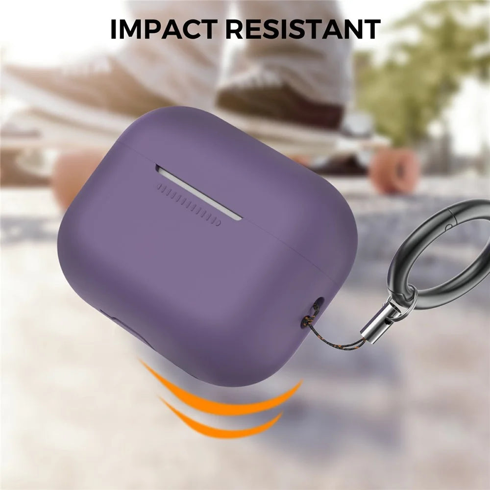 AHASTYLE For AirPods Pro 2 / AirPods Pro Silicone Case Protective Cover with iP (5-14) Dustproof Plug + 2Pcs Replacement Ear Tips (Size M) - Dark Purple - 5