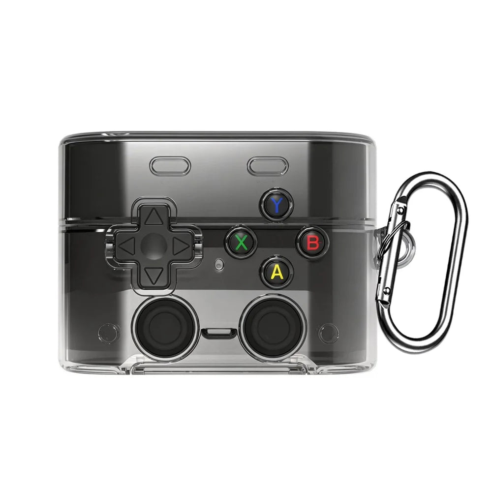 For Sony WF-1000XM6 Protective Case Gamepad Style Bluetooth-compatible Earbuds TPU Shockproof Cover with Carabiner + Cleaning Pen Kit - Transparent Black - 2