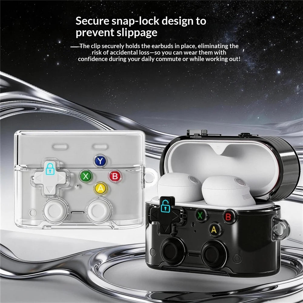 For Sony WF-1000XM6 Protective Case Gamepad Style Bluetooth-compatible Earbuds TPU Shockproof Cover with Carabiner + Cleaning Pen Kit - Transparent Black - 3