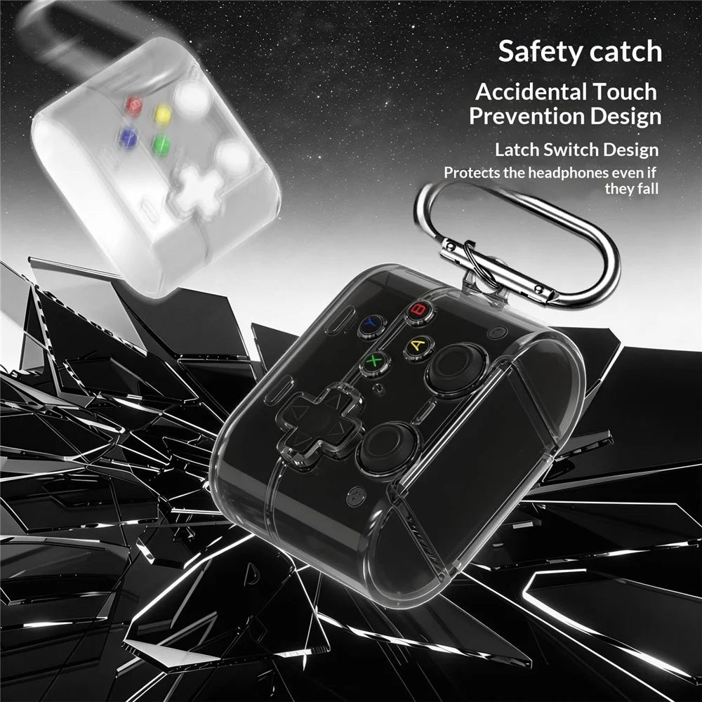For Sony WF-1000XM6 Protective Case Gamepad Style Bluetooth-compatible Earbuds TPU Shockproof Cover with Carabiner + Cleaning Pen Kit - Transparent Black - 5