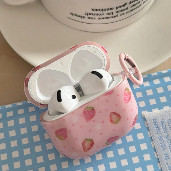 For AirPods 3 Case Strawberry Pattern TPU Earphone Protective Cover with Carabiner - 2