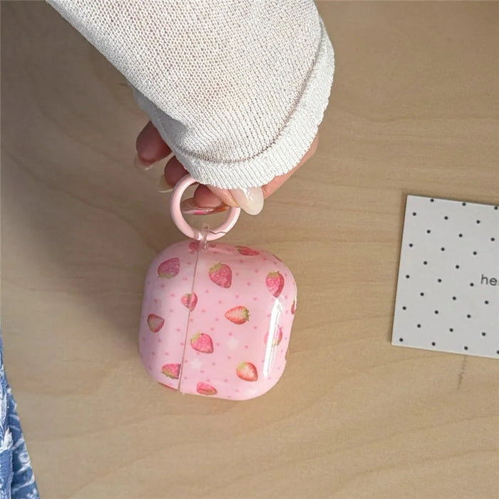 For AirPods 3 Case Strawberry Pattern TPU Earphone Protective Cover with Carabiner - 4