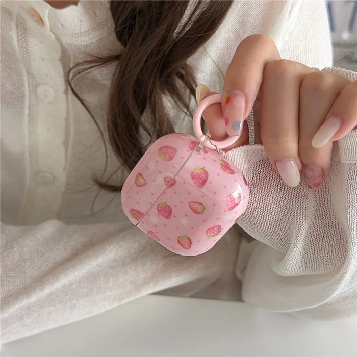 For AirPods 3 Case Strawberry Pattern TPU Earphone Protective Cover with Carabiner - 5