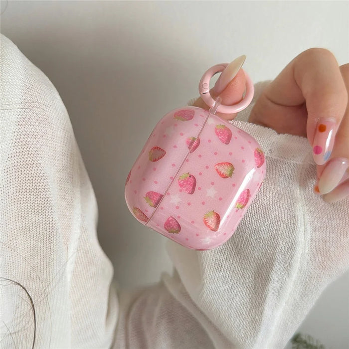 For AirPods 3 Case Strawberry Pattern TPU Earphone Protective Cover with Carabiner - 6