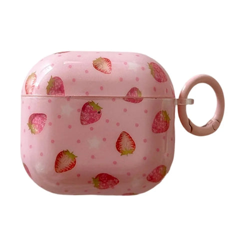 For AirPods Pro 2 / AirPods Pro Case Strawberry Pattern TPU Earphone Protective Cover with Carabiner - 1