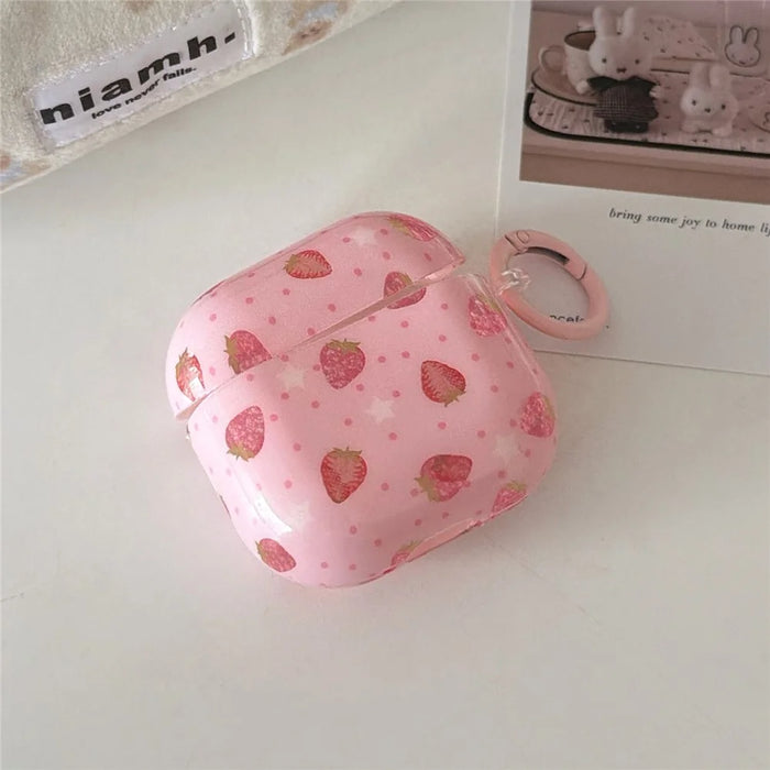 For AirPods Pro 3 Case Strawberry Pattern TPU Earphone Protective Cover with Carabiner - 2