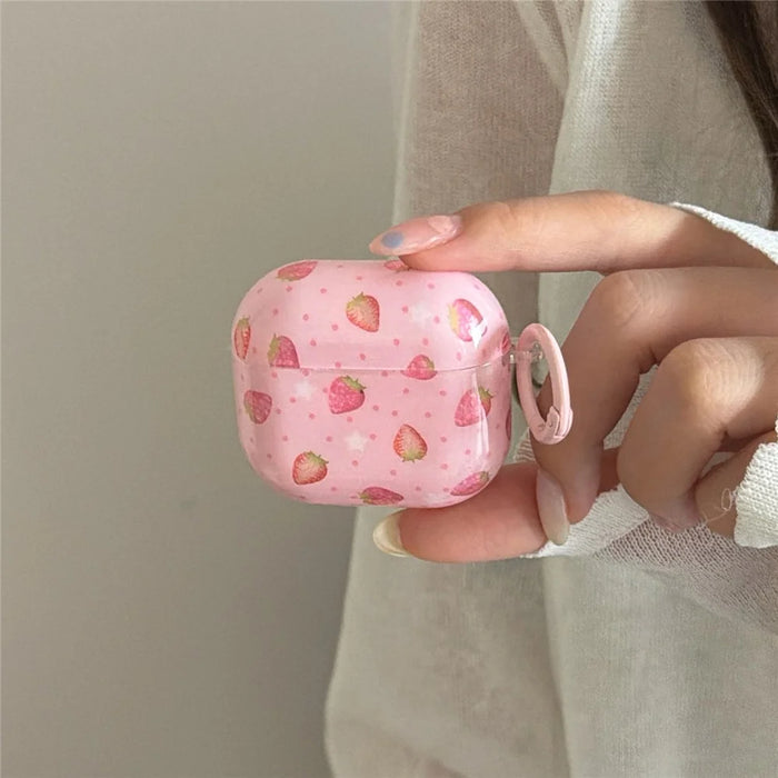 For AirPods Pro 3 Case Strawberry Pattern TPU Earphone Protective Cover with Carabiner - 5