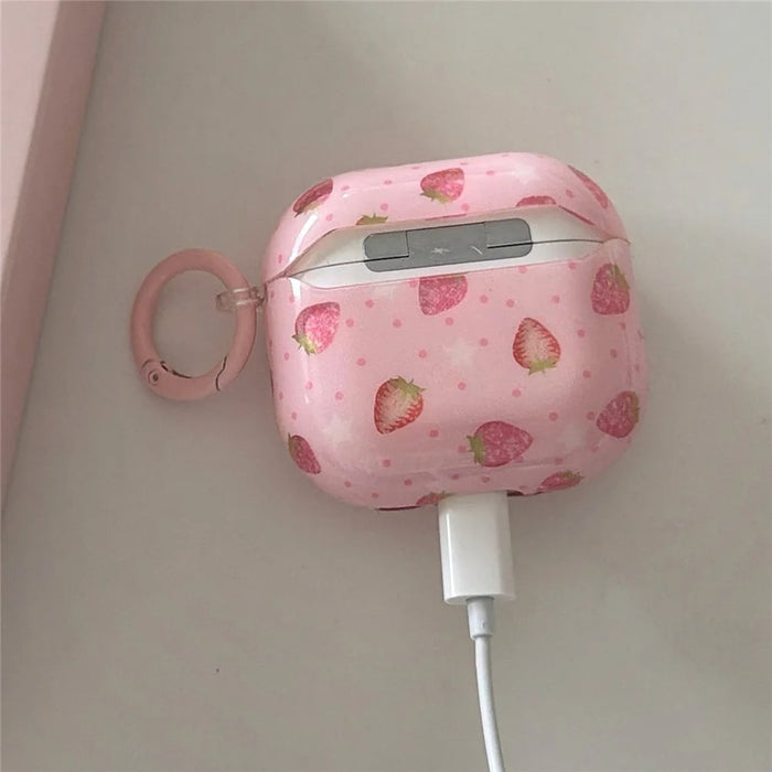 For AirPods Pro 3 Case Strawberry Pattern TPU Earphone Protective Cover with Carabiner - 6