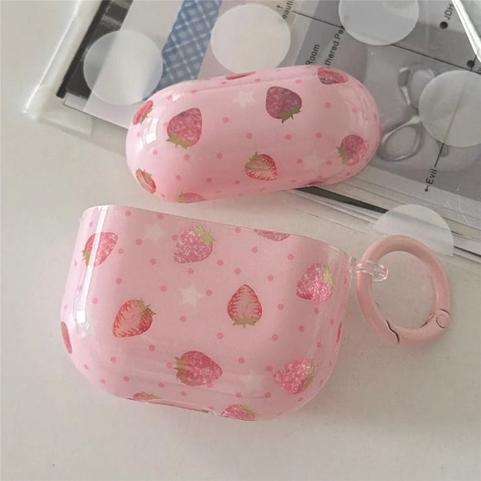 For AirPods Pro 3 Case Strawberry Pattern TPU Earphone Protective Cover with Carabiner - 7