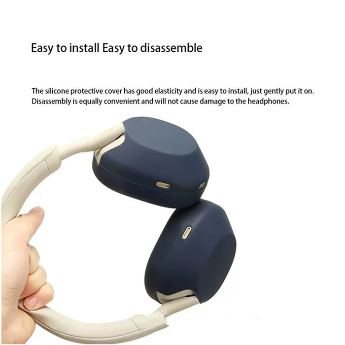 2Pcs Silicone Cover for Sony WH-1000XM5 Headphones Anti-Scratch Full Coverage Protective Case - Dark Blue - 3