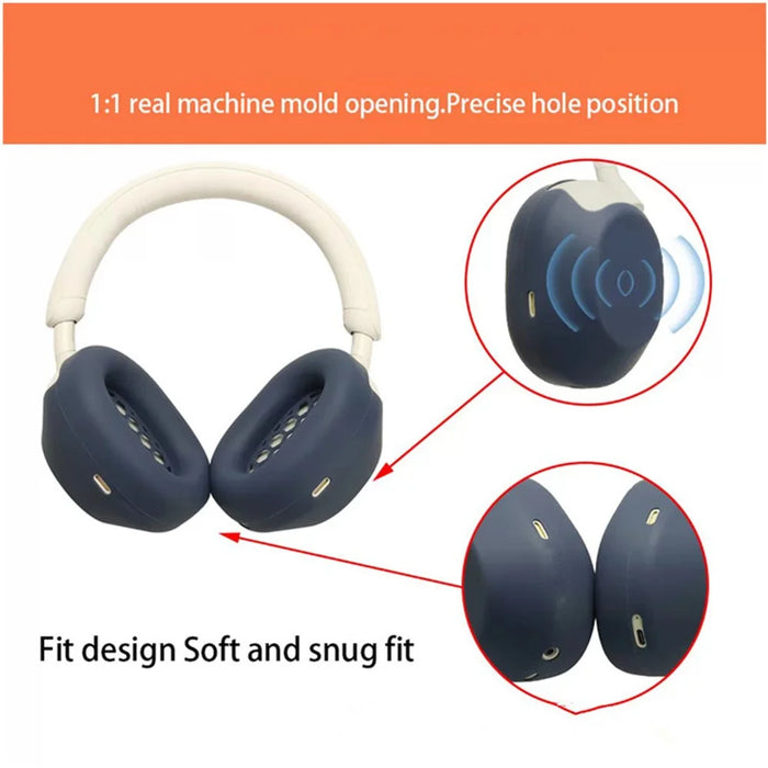 2Pcs Silicone Cover for Sony WH-1000XM5 Headphones Anti-Scratch Full Coverage Protective Case - Dark Blue - 4