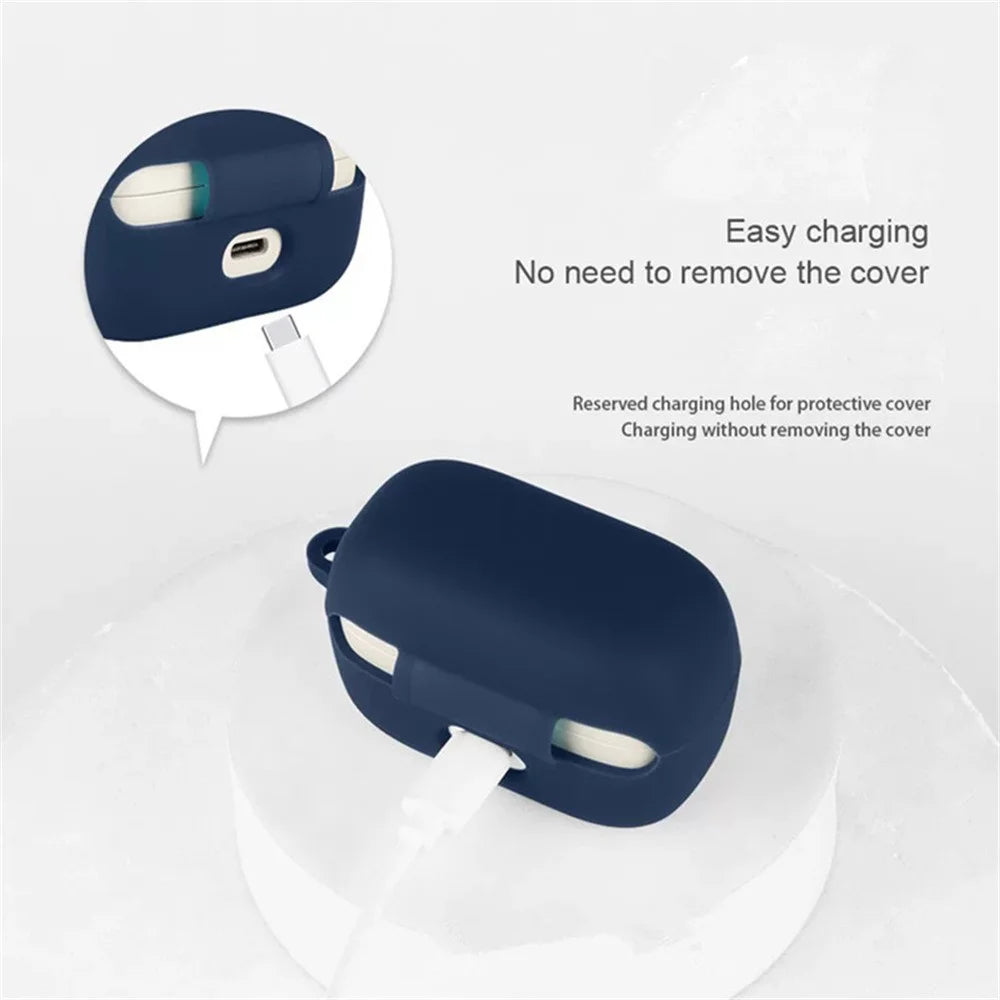 For Anker Soundcore C50i Silicone Case Wireless Earbuds Protective Cover with Anti-Lost Buckle - Dark Blue - 2