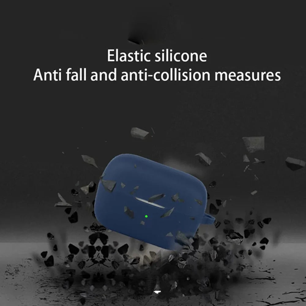 For Anker Soundcore C50i Silicone Case Wireless Earbuds Protective Cover with Anti-Lost Buckle - Dark Blue - 6