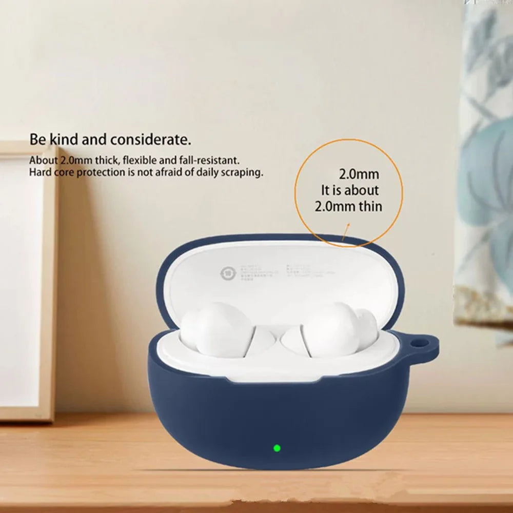 For vivo TWS 5e Silicone Case Wireless Earbuds Protective Cover with Anti-Lost Buckle - Dark Blue - 3