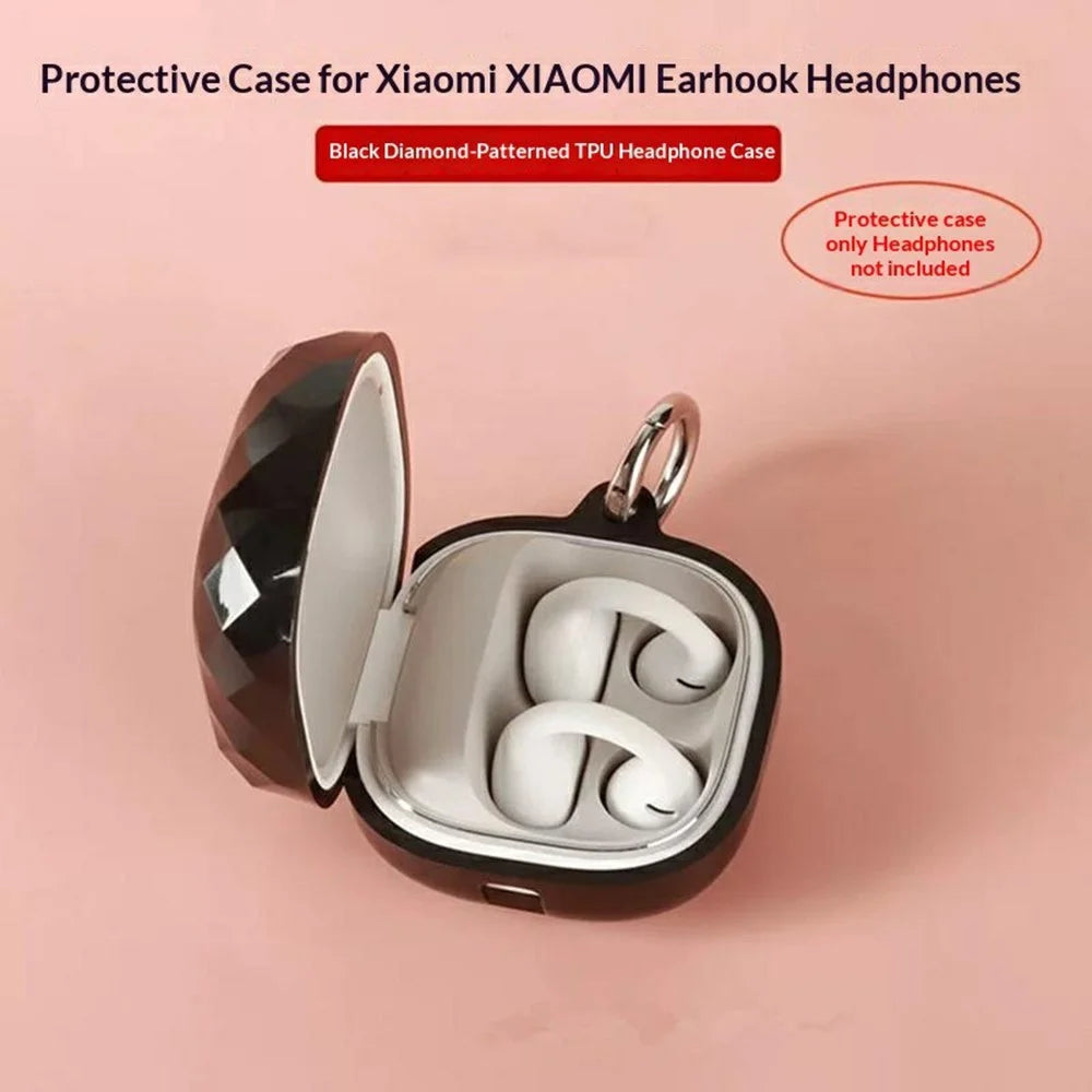 For Xiaomi Clip-On Earbuds Case Diamond Pattern Clear TPU Protective Cover with Anti-lost Hook - Transparent Black - 3