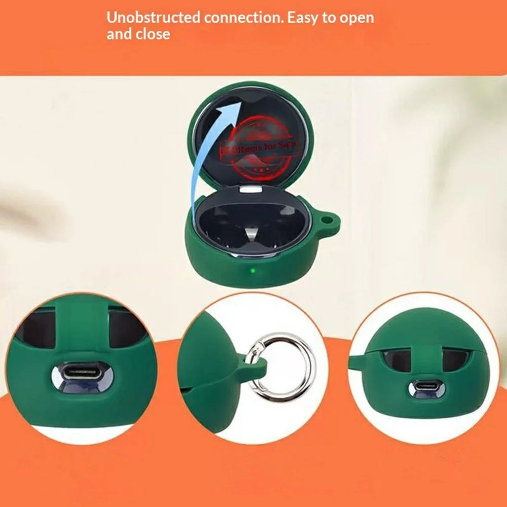 For Huawei FreeClip 2s / FreeClip 2 (Collector's Edition) Silicone Case Wireless Earbuds Protective Cover with Anti-Lost Buckle - Blackish Green - 5