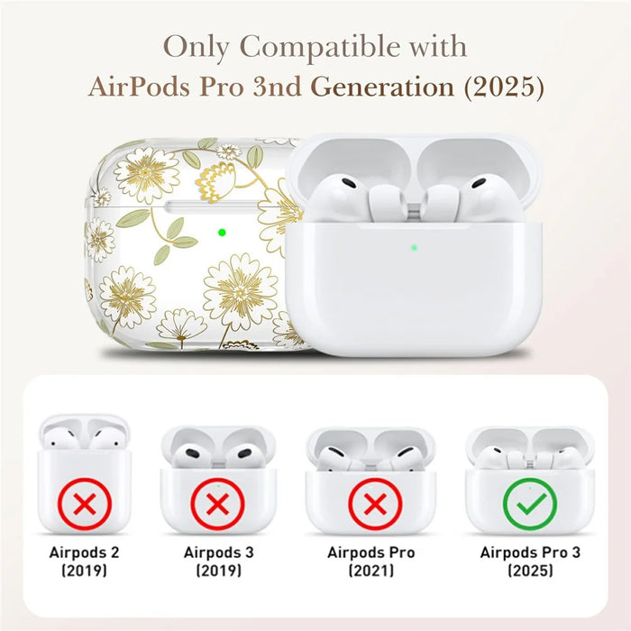 AHASTYLE WE40 for AirPods Pro 3 Case Pattern Print Transparent TPU Shockproof Protective Cover with Carabiner - Lacquered Flowers - 2