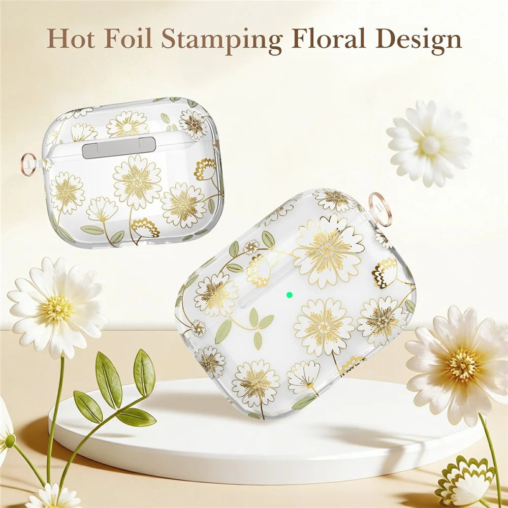 AHASTYLE WE40 for AirPods Pro 3 Case Pattern Print Transparent TPU Shockproof Protective Cover with Carabiner - Lacquered Flowers - 4