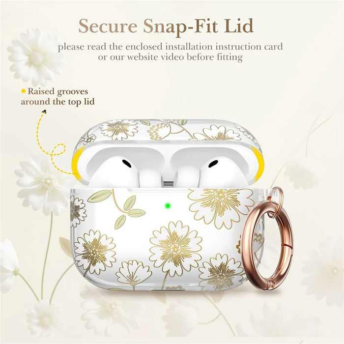 AHASTYLE WE40 for AirPods Pro 3 Case Pattern Print Transparent TPU Shockproof Protective Cover with Carabiner - Lacquered Flowers - 5