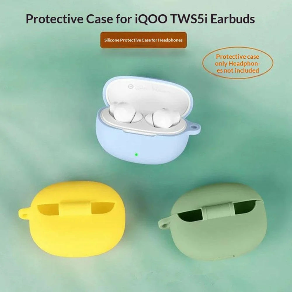 Silicone Case for iQOO TWS 5i Earbuds Shockproof Anti-Fall Protective Cover with Round Buckle - White - 2