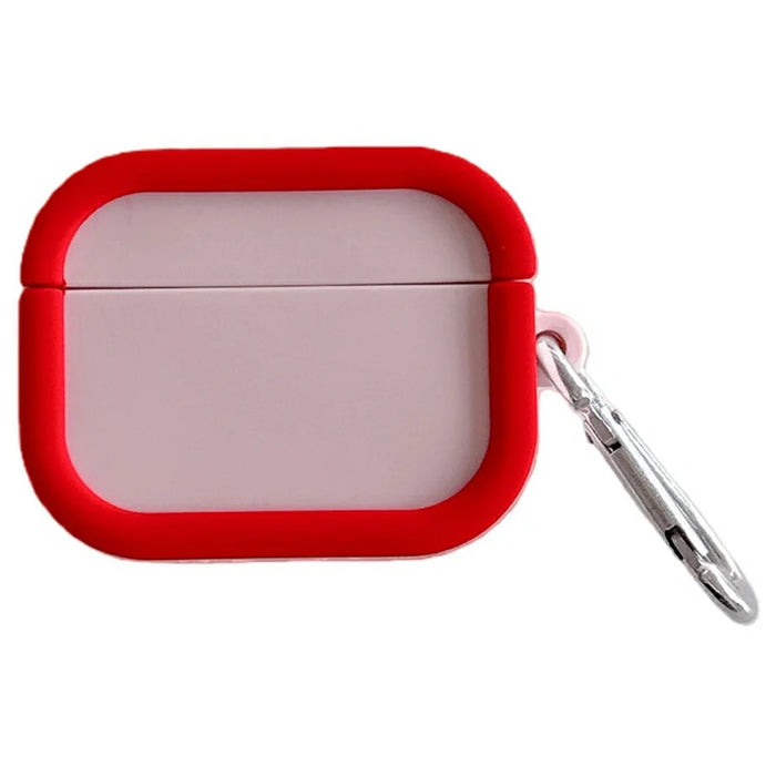 Silicone Case for Apple AirPods Pro 2 Charging Case Macaron Color Blocking Protective Cover with Metal Carabiner - Pink+Red - 1