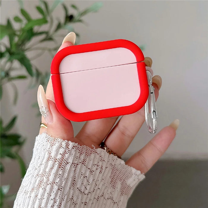 Silicone Case for Apple AirPods Pro 2 Charging Case Macaron Color Blocking Protective Cover with Metal Carabiner - Pink+Red - 2