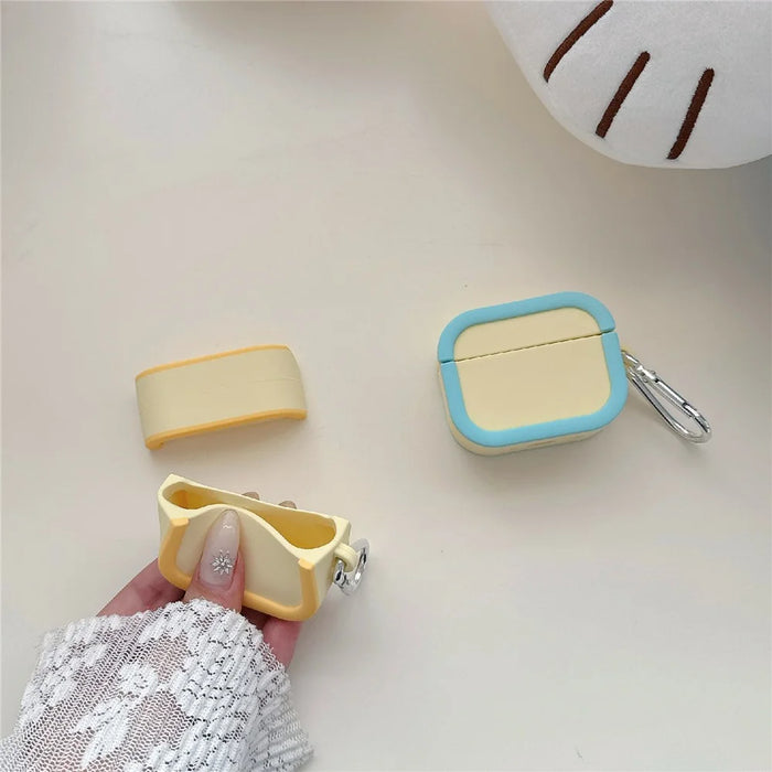 Silicone Case for Apple AirPods Pro 2 Charging Case Macaron Color Blocking Protective Cover with Metal Carabiner - Pink+Red - 6