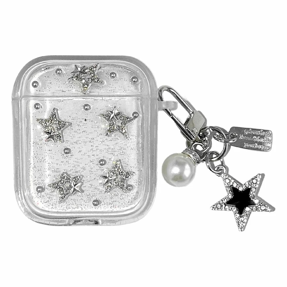 TPU Case for Apple AirPods with Wireless Charging Case (2019)  /  AirPods with Charging Case (2019)  /  (2016) Glitter Star Protective Cover with Metal Chain Pendant - 1